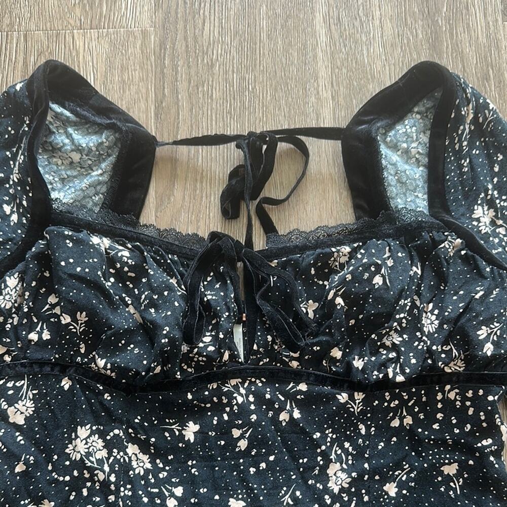 Free People Tess Mini Dress Black‎ & Tan Floral Size Medium - Picture 2 of 7